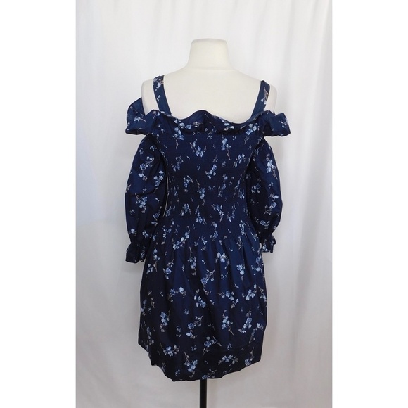 Revolve REBECCA TAYLOR Francine Off Shoulder Dress Floral Smocked Navy Blue 0 - Picture 10 of 16